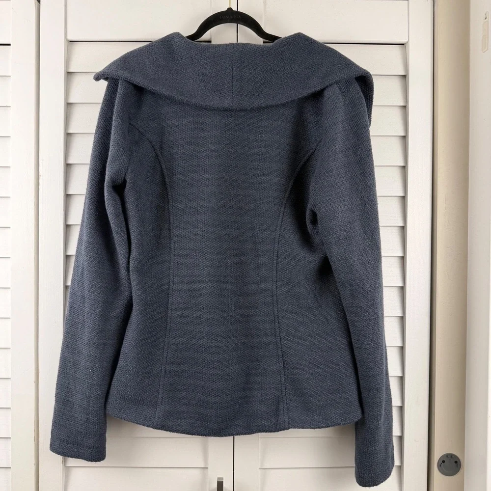Mystree Textured‎ Zip Up Jacket Women XL Blue Shawl Collar Pocket Boucle